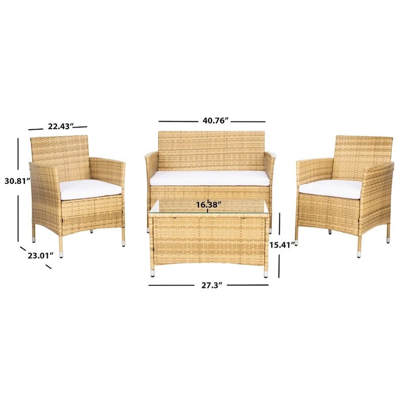 SAFAVIEH Ensemble de conversation de patio 4 pièces Bandele pour l'extérieur - 41W x 23D x 31H