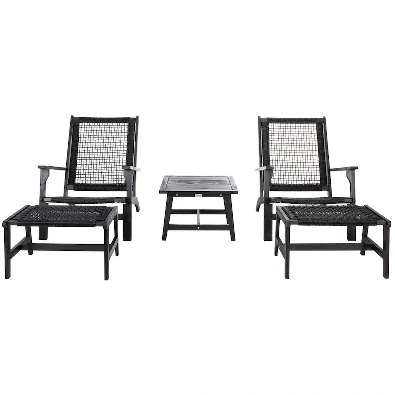 Chaise longue et tabouret d'extérieur en bois massif SAFAVIEH Chantelle, ensemble de 2 (inclut une table d'appoint) - 27L x 35P x 33H