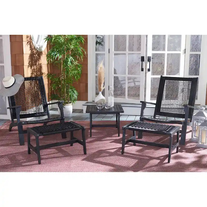 Chaise longue et tabouret d'extérieur en bois massif SAFAVIEH Chantelle, ensemble de 2 (inclut une table d'appoint) - 27L x 35P x 33H