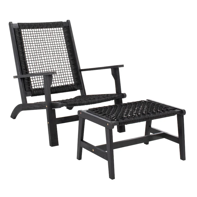 Chaise longue et tabouret d'extérieur en bois massif SAFAVIEH Chantelle, ensemble de 2 (inclut une table d'appoint) - 27L x 35P x 33H