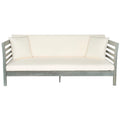 SAFAVIEH Outdoor Living Malibu Ash Grey/ Beige Acacia Wood Cushioned Daybed - 39W x 72D x 27H