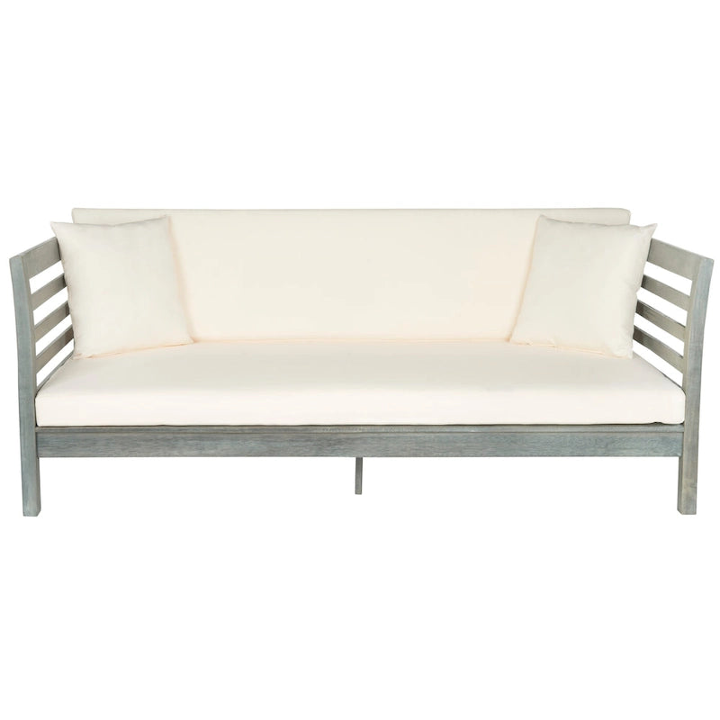SAFAVIEH Outdoor Living Malibu Ash Grey/ Beige Acacia Wood Cushioned Daybed - 39W x 72D x 27H