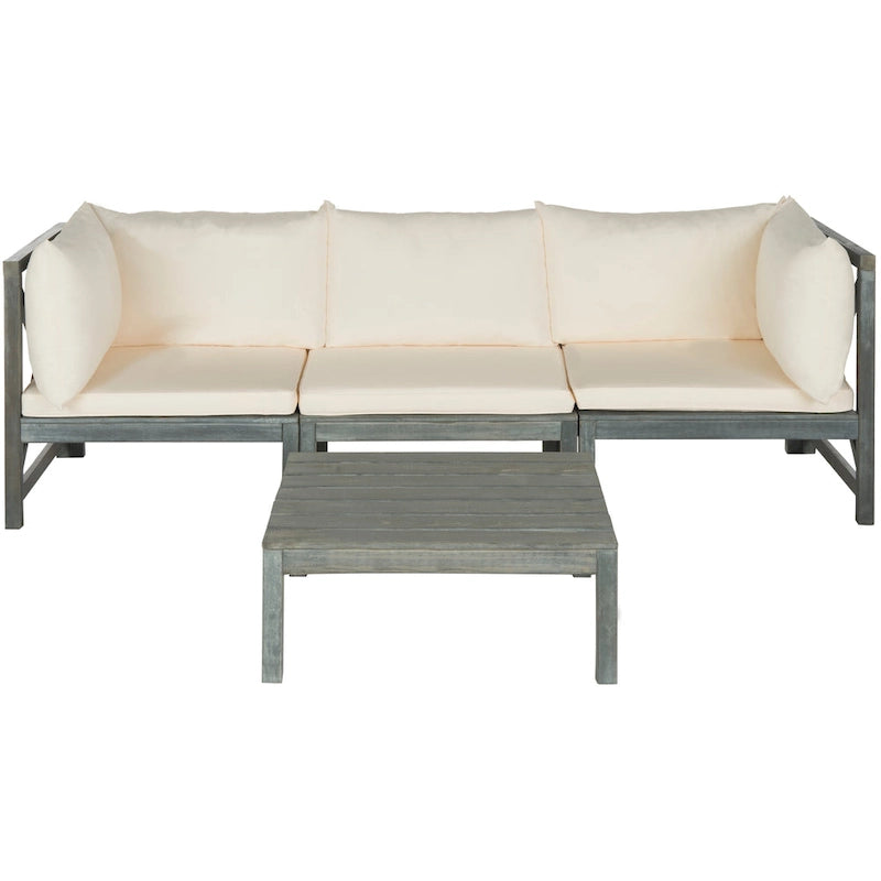 SAFAVIEH Outdoor Living Lynwood Modular Ash Grey Acacia Wood 4-piece Beige Cushion Sectional Set - 27W x 27D x 27H