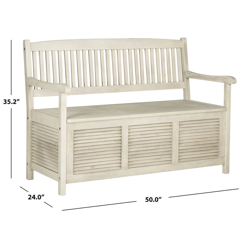 Banc de rangement d'extérieur SAFAVIEH Brisbane en bois massif vieilli – 50 l x 24 P x 35 H