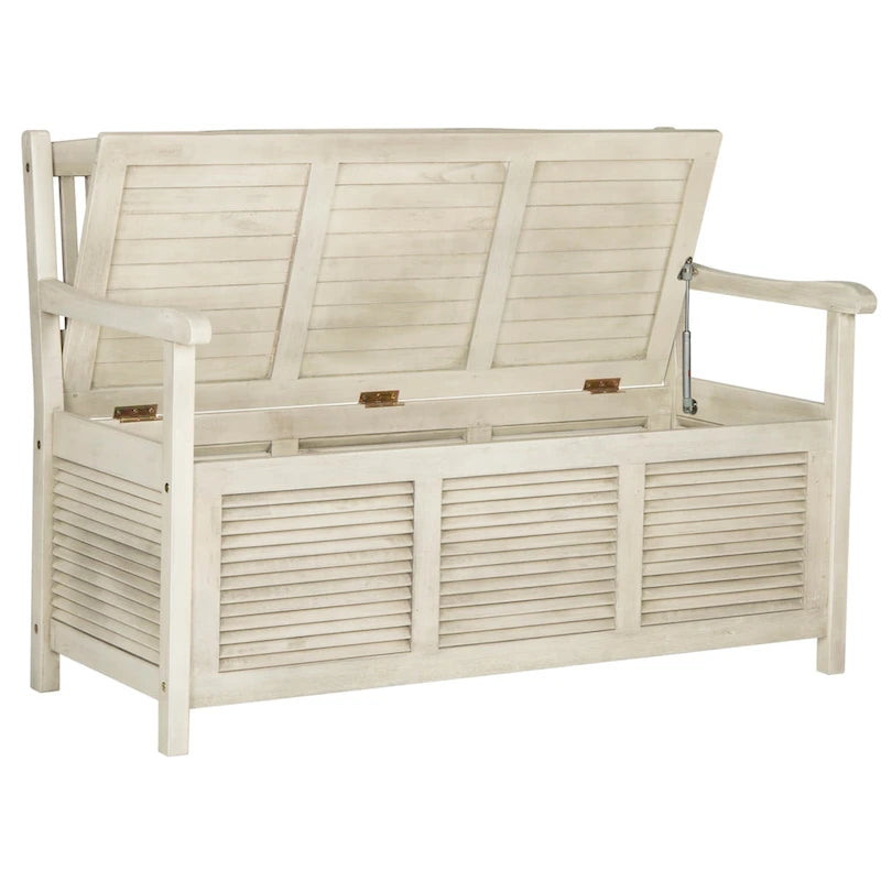 Banc de rangement d'extérieur SAFAVIEH Brisbane en bois massif vieilli – 50 l x 24 P x 35 H