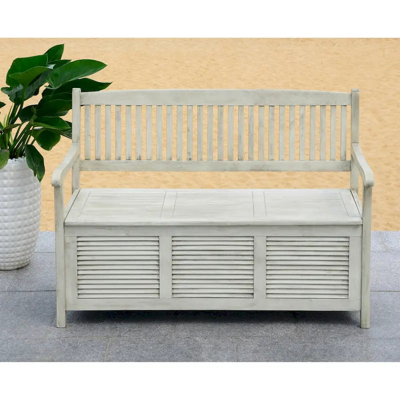 Banc de rangement d'extérieur SAFAVIEH Brisbane en bois massif vieilli – 50 l x 24 P x 35 H