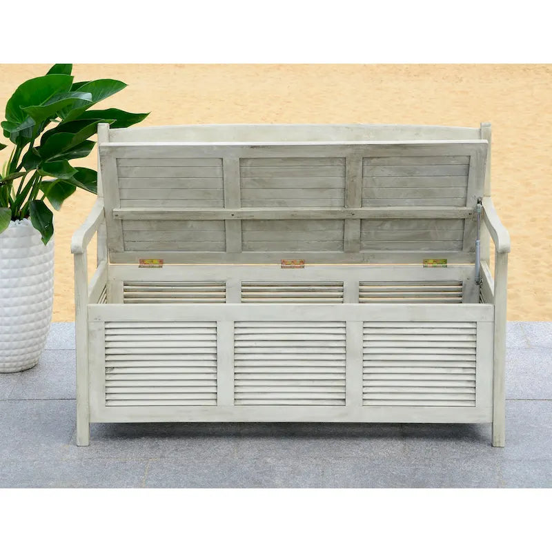Banc de rangement d'extérieur SAFAVIEH Brisbane en bois massif vieilli – 50 l x 24 P x 35 H