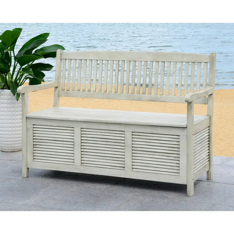 Banc de rangement d'extérieur SAFAVIEH Brisbane en bois massif vieilli – 50 l x 24 P x 35 H