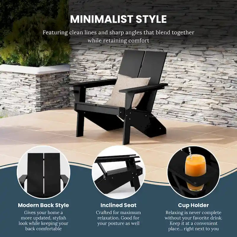 Chaise Adirondack moderne Polytrends Coastin en polymère (lot de 2), noire