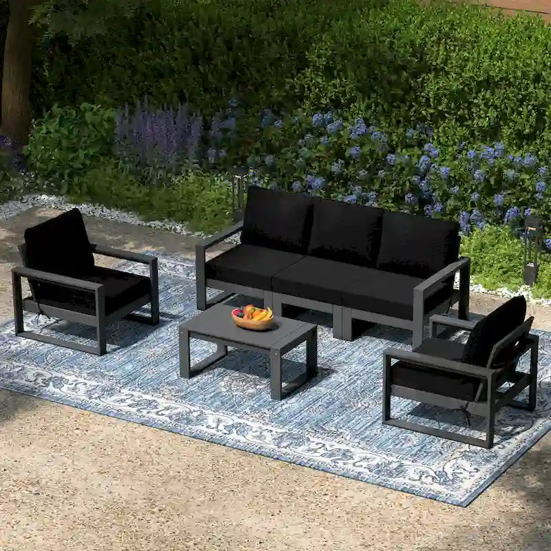 Ensemble de sectionnel profond 6 pièces pour patio Polytrends Endless avec cadre gris