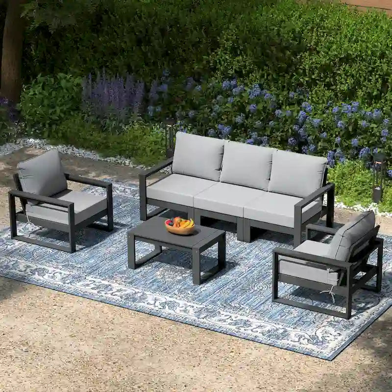 Ensemble de sectionnel profond 6 pièces pour patio Polytrends Endless avec cadre gris