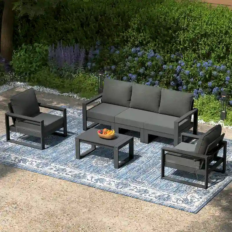 Ensemble de sectionnel profond 6 pièces pour patio Polytrends Endless avec cadre gris