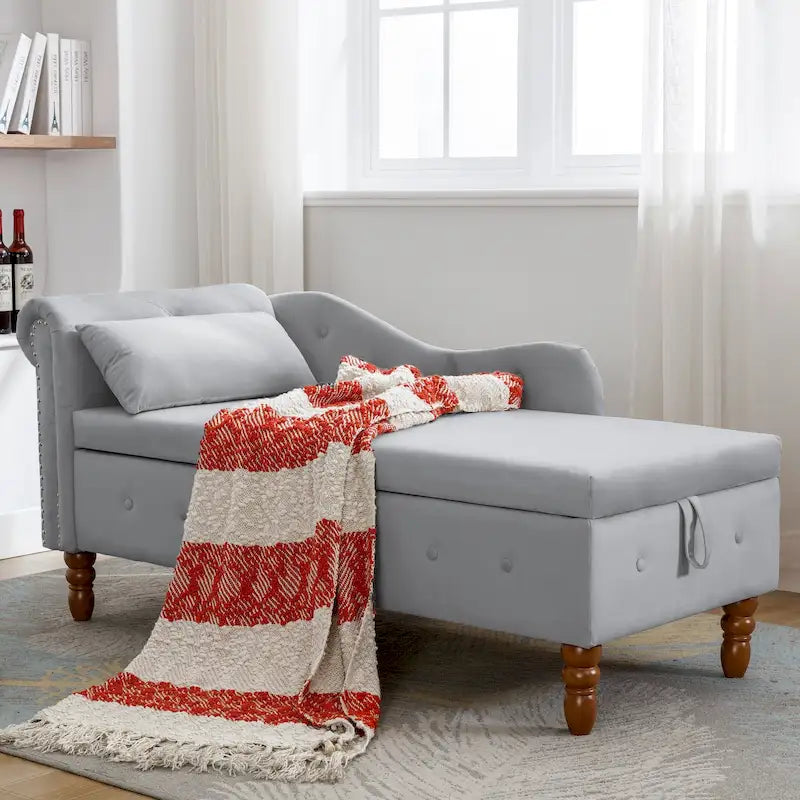 Chaise longue de rangement en velours avec accoudoir roulé en tissu moderne