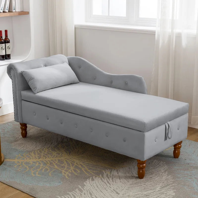Chaise longue de rangement en velours avec accoudoir roulé en tissu moderne