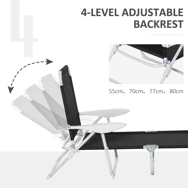 Chaise longue pliante, chaise longue de bronzage extérieur, dossier inclinable 4 positions, accoudoirs