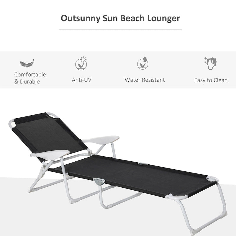 Chaise longue pliante, chaise longue de bronzage extérieur, dossier inclinable 4 positions, accoudoirs