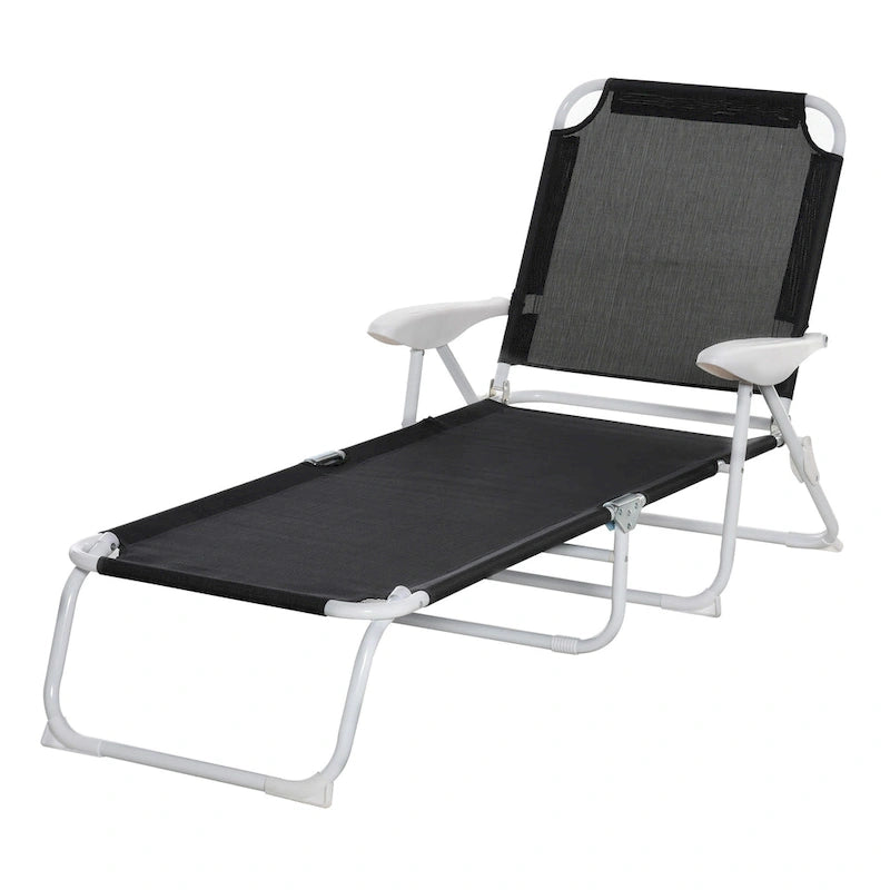Chaise longue pliante, chaise longue de bronzage extérieur, dossier inclinable 4 positions, accoudoirs