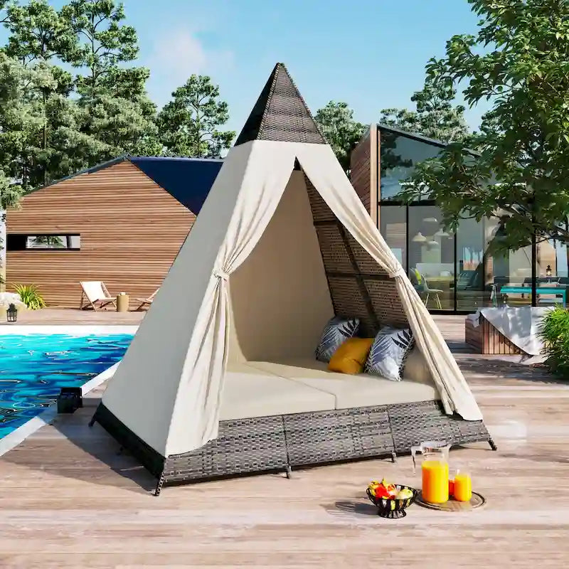 Outdoor Wicker Patio Daybed With Cushions