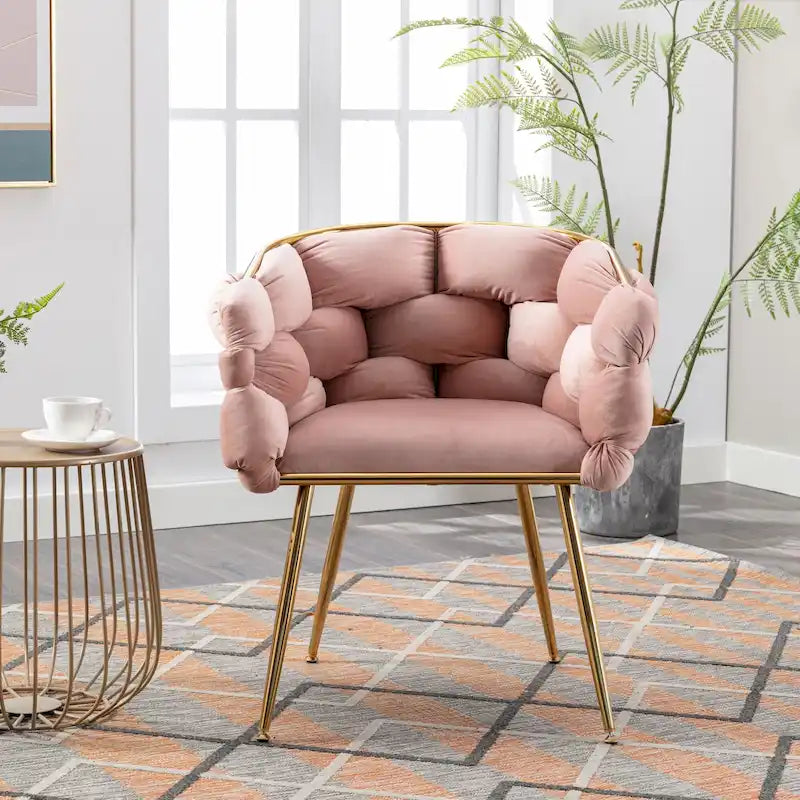 Fauteuil de chambre moderne en velours de luxe, tabouret de coiffeuse.
