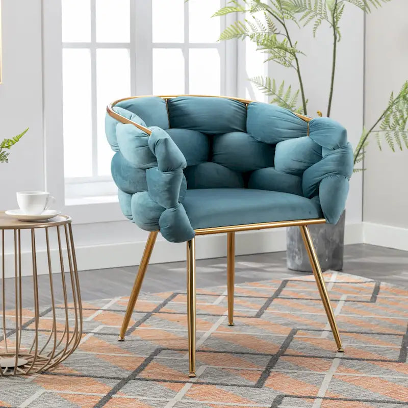 Fauteuil de chambre moderne en velours de luxe, tabouret de coiffeuse.