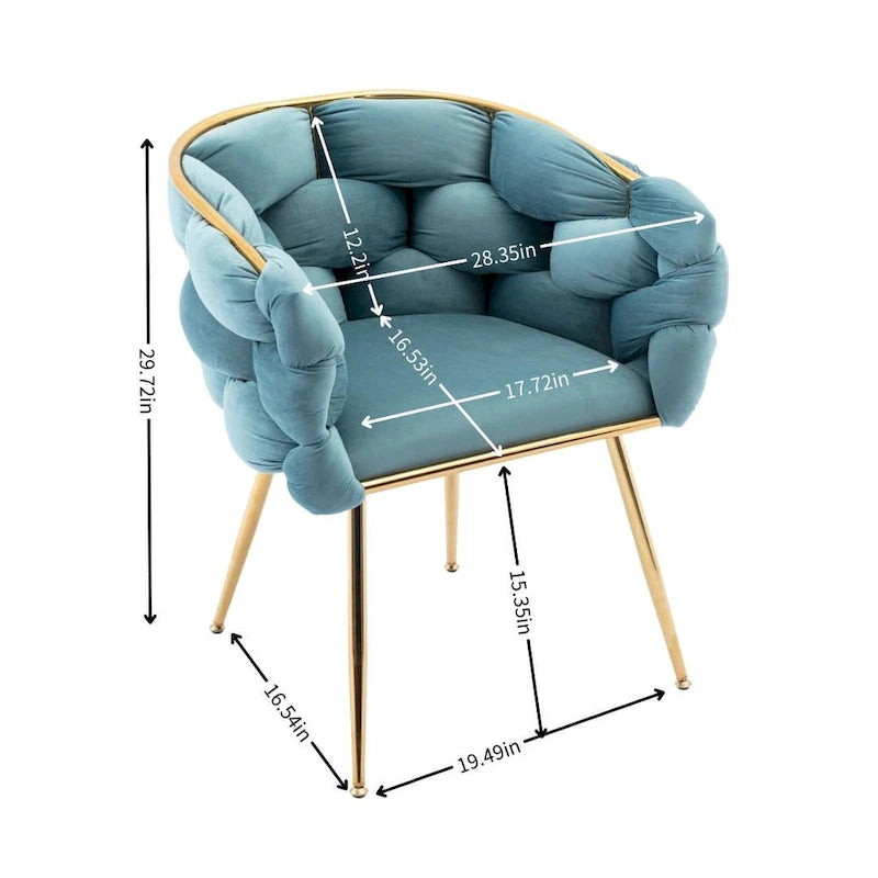 Fauteuil de chambre moderne en velours de luxe, tabouret de coiffeuse.