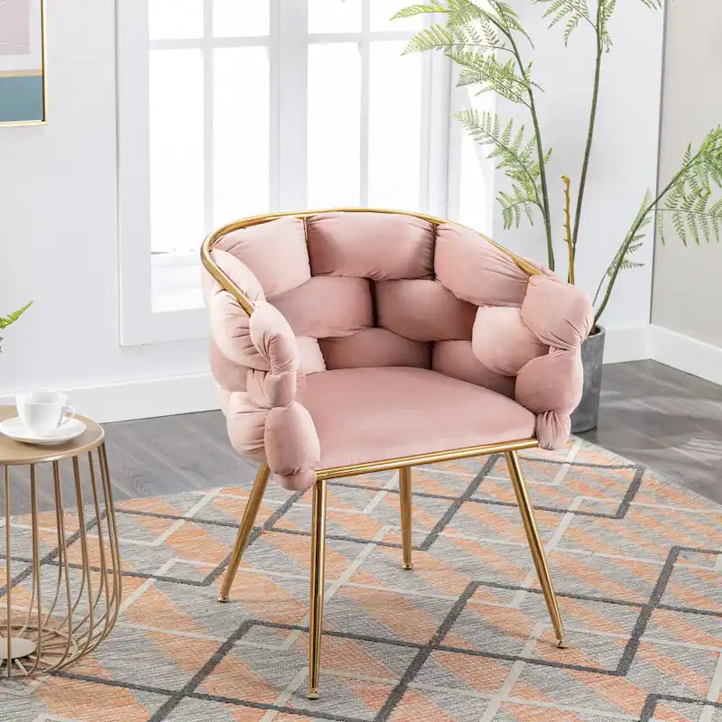 Fauteuil de chambre moderne en velours de luxe, tabouret de coiffeuse.