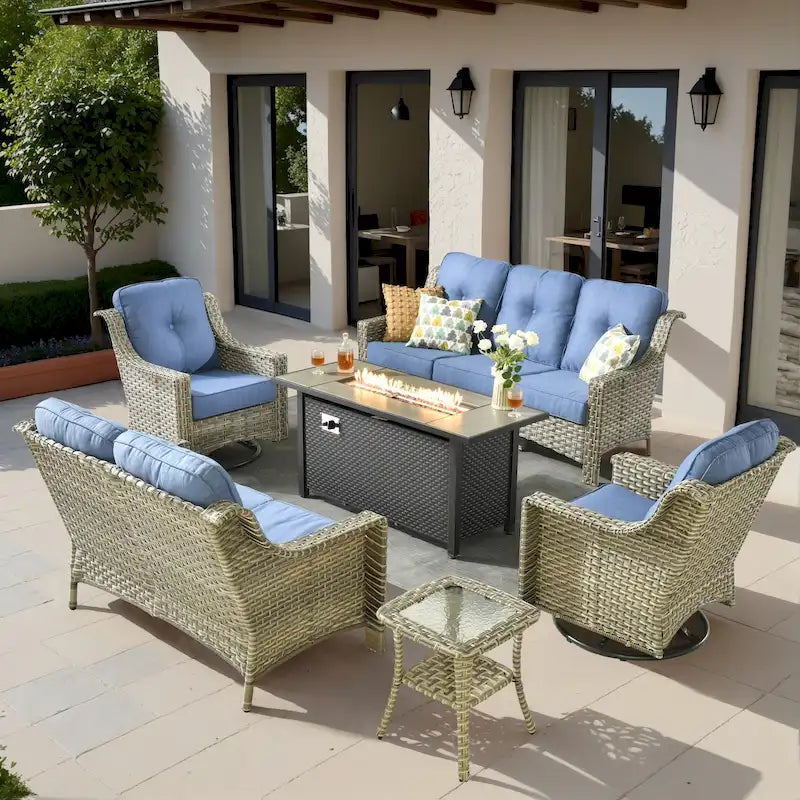 Ensemble de meubles de patio en osier XIZZI 6 pièces avec table foyer