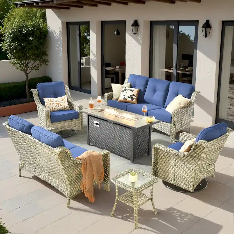 Ensemble de meubles de patio en osier XIZZI 6 pièces avec table foyer