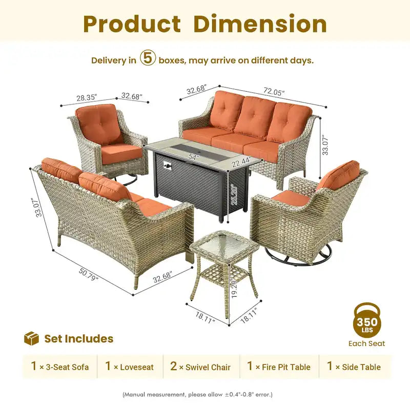 Ensemble de meubles de patio en osier XIZZI 6 pièces avec table foyer