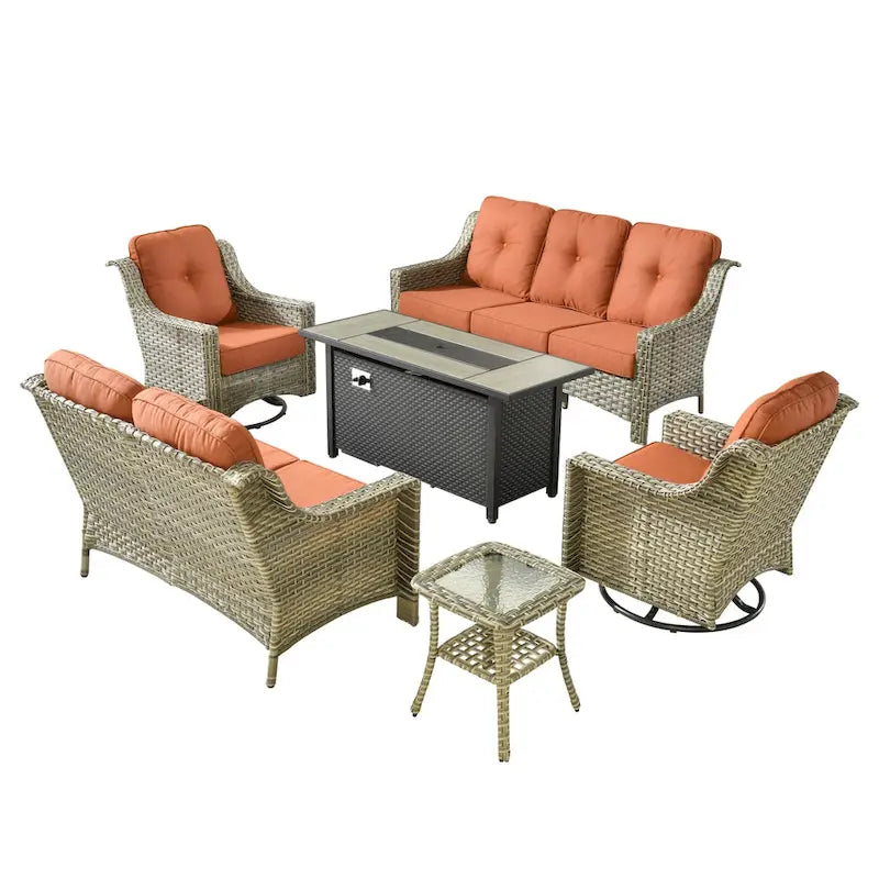 Ensemble de meubles de patio en osier XIZZI 6 pièces avec table foyer