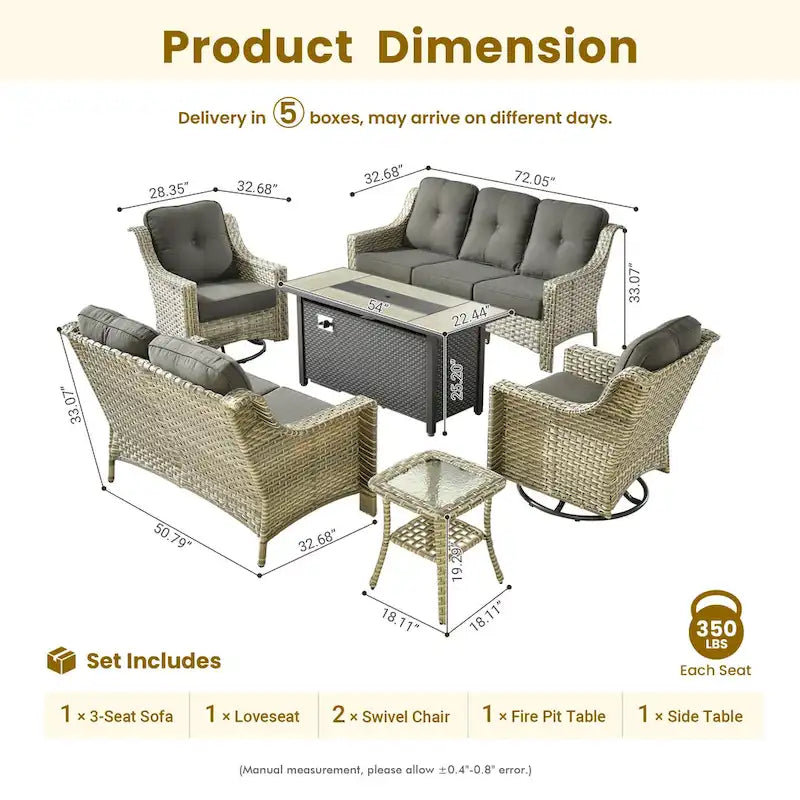 Ensemble de meubles de patio en osier XIZZI 6 pièces avec table foyer