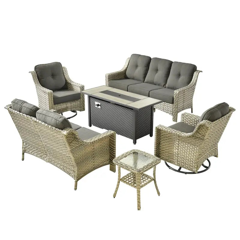 Ensemble de meubles de patio en osier XIZZI 6 pièces avec table foyer