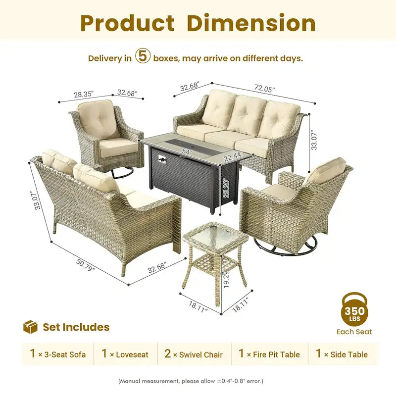 Ensemble de meubles de patio en osier XIZZI 6 pièces avec table foyer