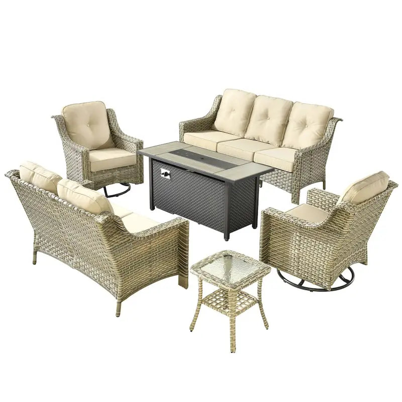 Ensemble de meubles de patio en osier XIZZI 6 pièces avec table foyer