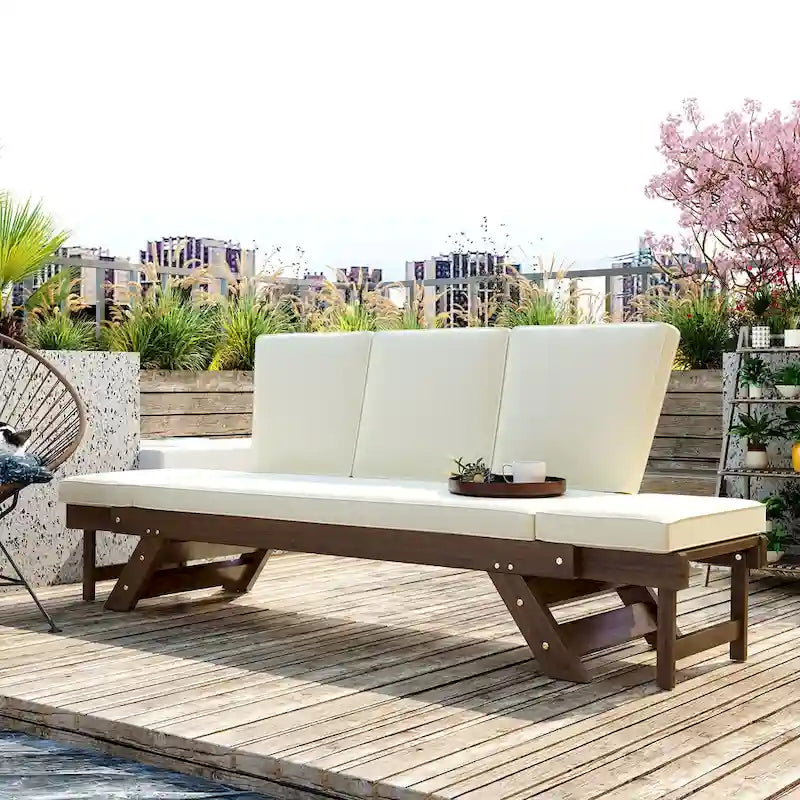 Canapé-lit de jardin réglable en bois avec coussins