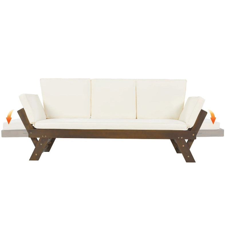 Canapé-lit de jardin réglable en bois avec coussins