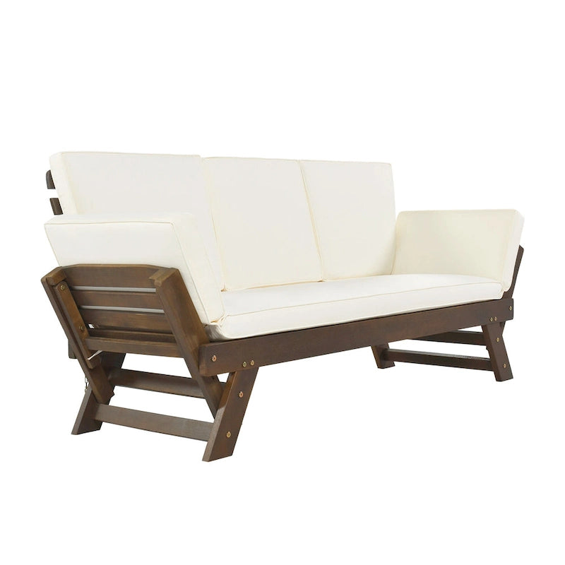 Canapé-lit de jardin réglable en bois avec coussins