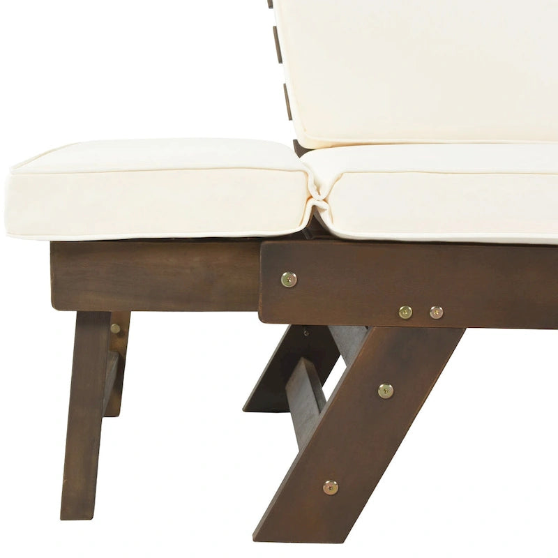 Canapé-lit de jardin réglable en bois avec coussins