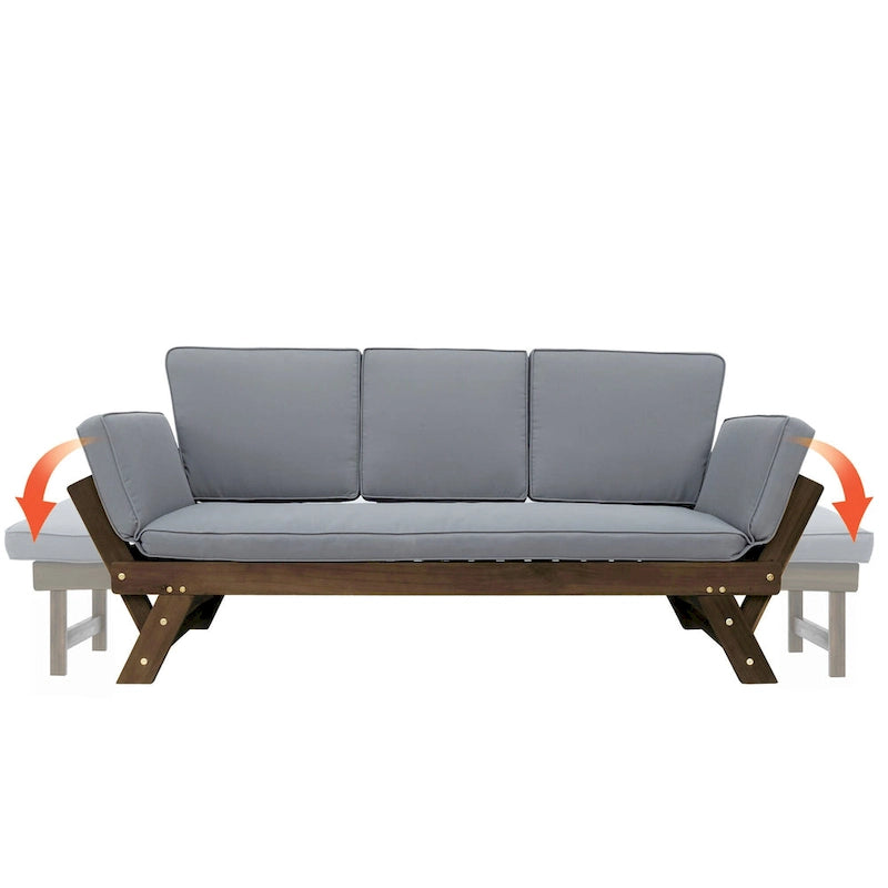 Canapé-lit de jardin réglable en bois avec coussins