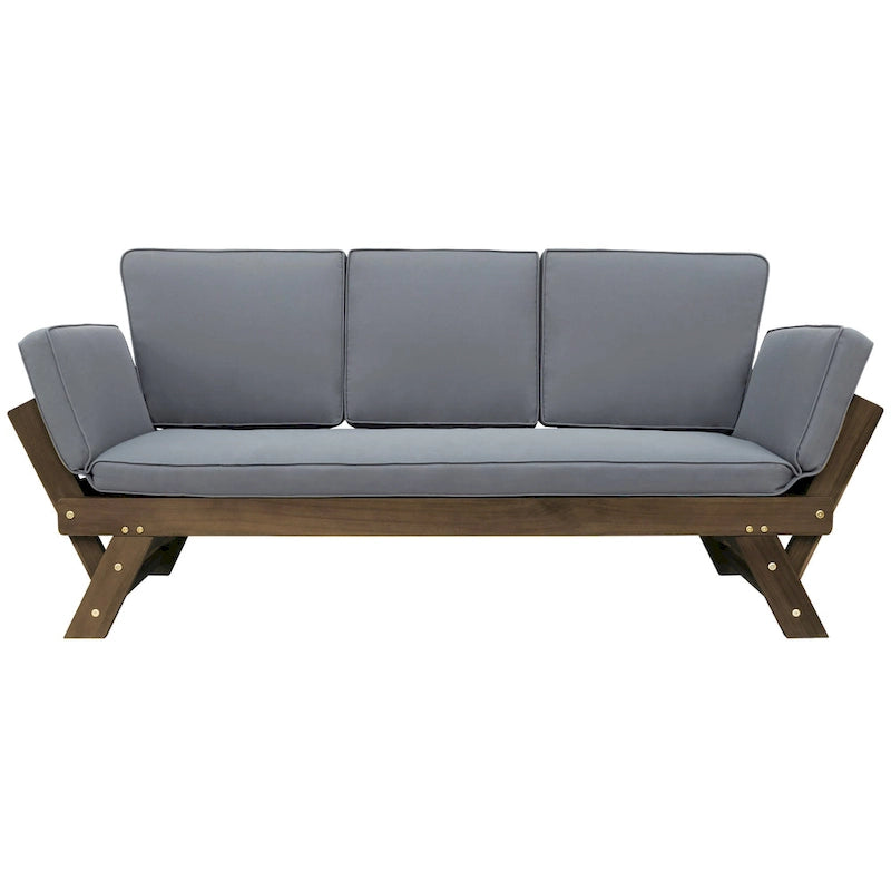 Canapé-lit de jardin réglable en bois avec coussins