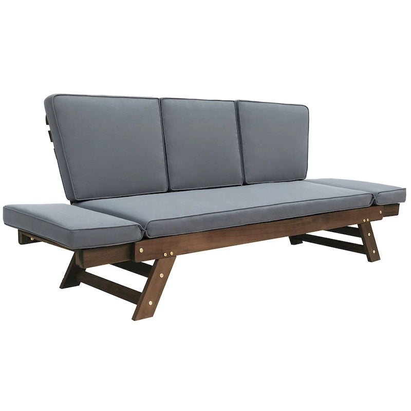 Canapé-lit de jardin réglable en bois avec coussins