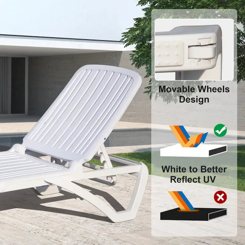 Chaise longue d'extérieur, chaise longue de piscine en plastique réglable, transat de piscine, transat de bronzage