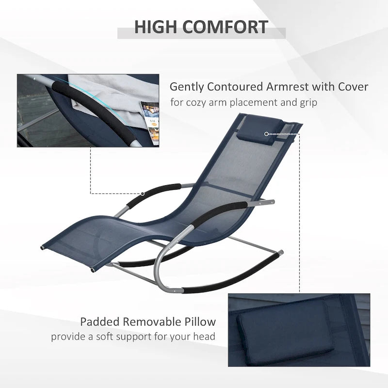 Chaise longue à bascule Outsunny Zero Gravity pour l'extérieur, fauteuil inclinable à bascule avec coussin amovible