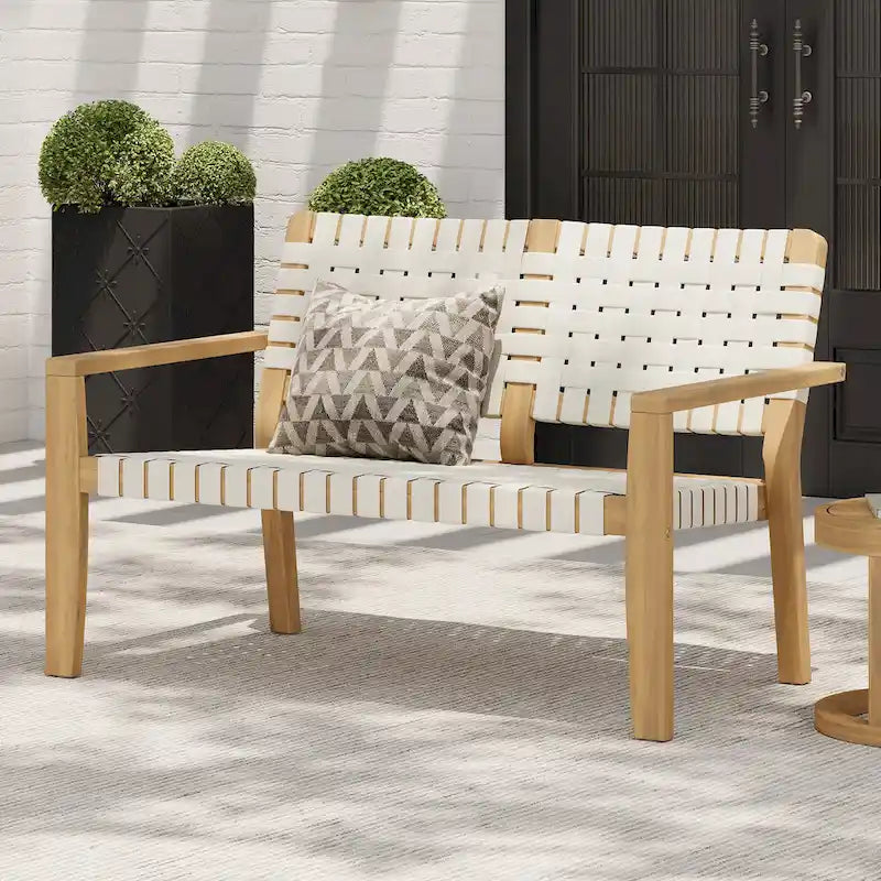 Christopher Knight Home - Hilary Acacia Wood Outdoor Loveseat with Woven Rope, 2-Seater Sofa