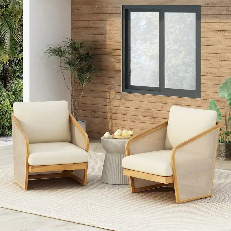 Fauteuil de club en bois et textilène Lenrn avec cadre en acacia et coussins résistants à l'eau par Christopher Knight Home