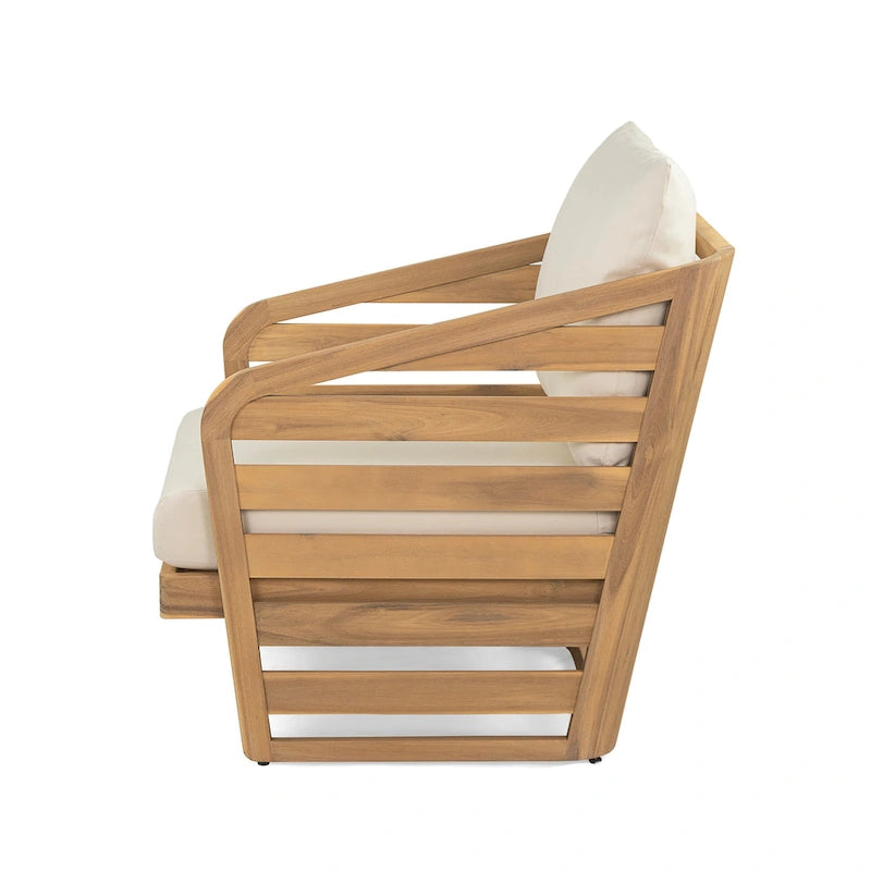 Fauteuil de club en bois et textilène Lenrn avec cadre en acacia et coussins résistants à l'eau par Christopher Knight Home