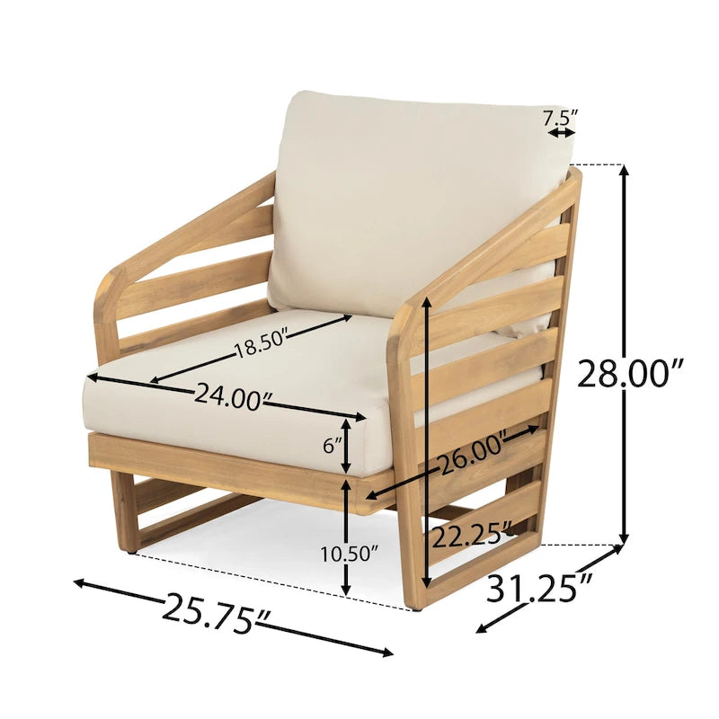 Fauteuil de club en bois et textilène Lenrn avec cadre en acacia et coussins résistants à l'eau par Christopher Knight Home