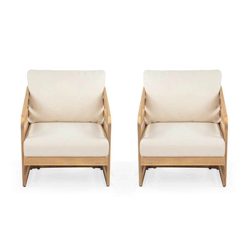 Fauteuil de club en bois et textilène Lenrn avec cadre en acacia et coussins résistants à l'eau par Christopher Knight Home