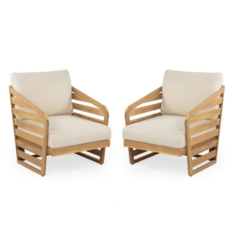 Fauteuil de club en bois et textilène Lenrn avec cadre en acacia et coussins résistants à l'eau par Christopher Knight Home