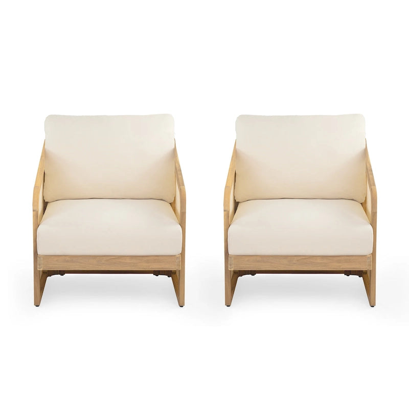 Fauteuil de club en bois et textilène Lenrn avec cadre en acacia et coussins résistants à l'eau par Christopher Knight Home